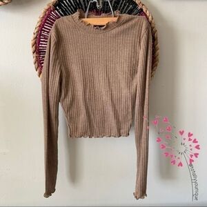 SHEIN Ruffled Ribbed Crop Top Shimmer Tan